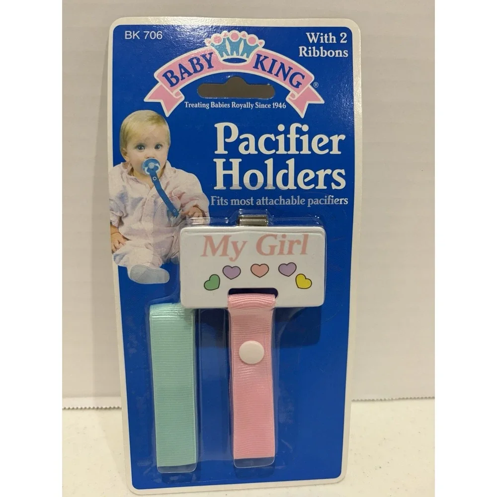 Baby King Pacifier Holders My Girl W/ 2 Ribbons 1 Pink 1 Mint Color
